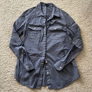 Ann Taylor button shirt blouse top collar long sleeve denim chambray - 4 small